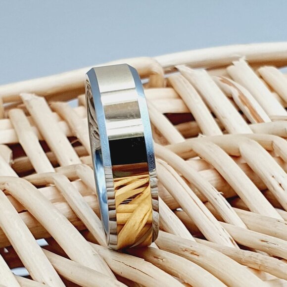 "Gold Center Silver Tungsten Wedding Ring, GALTUN167 - Picture 2 of 4